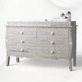 Bone Inlay Curved 6 Drawer Floral Dresser Grey with Topper 2